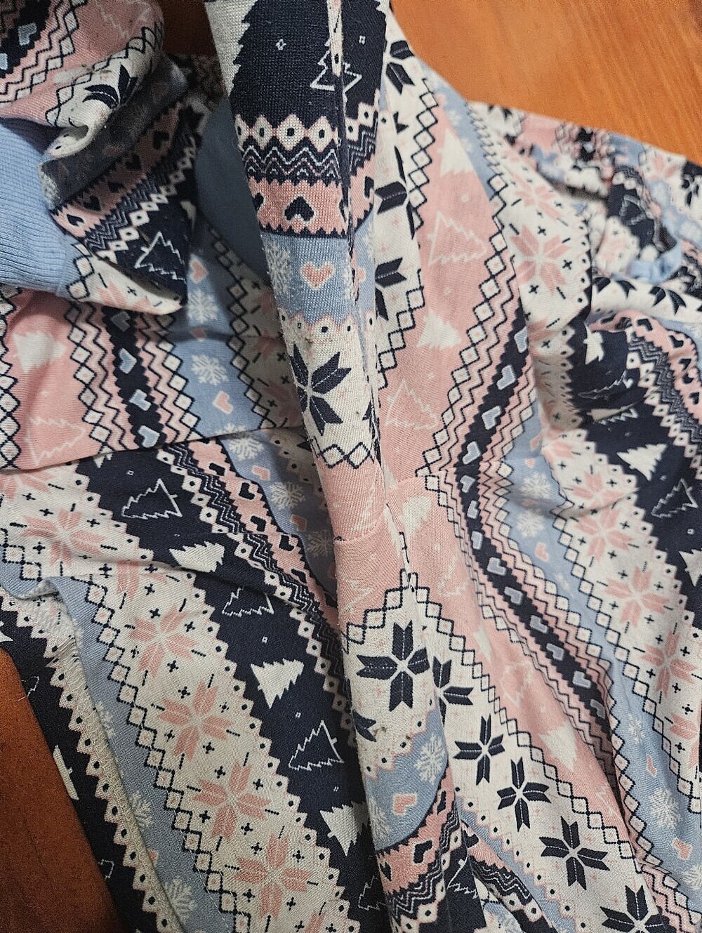 Serra Jersey Pajama Set pink&blue Fair Isle geometric winter pattern LG! - Picture 3 of 3